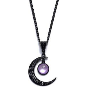 Gothic Moon Necklace Women Crystal Pendant Black Crescent Dark Punk Jewelry Gift
